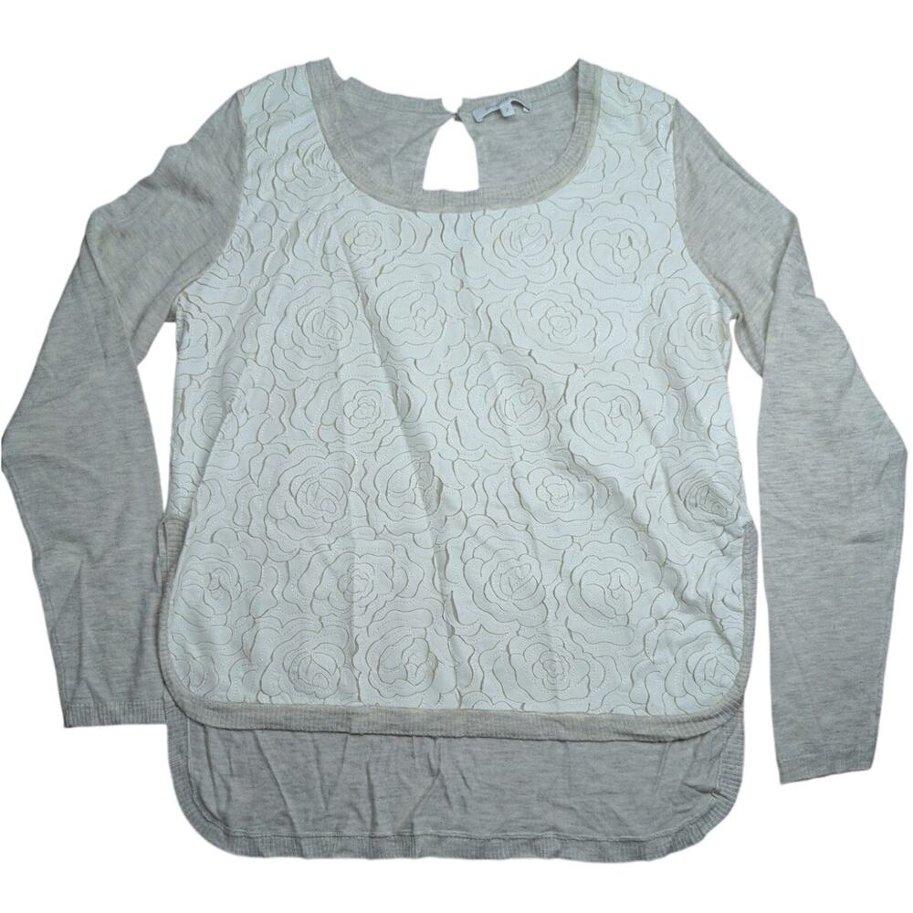 Patrizia Pepe Mixed Media White Cream Long Sleeve Rose Lace Overlay Sweater Sz 2